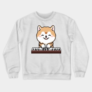 Kawaii Cute Dog Playing Piano Keyboard Crewneck Sweatshirt